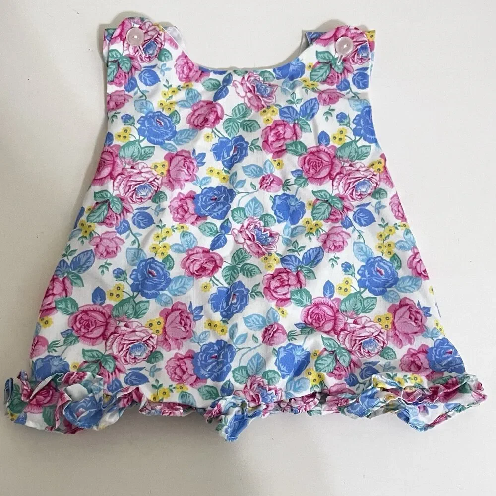 Vintage Ruth Scharf Floral Roses Dress and Bloomers 2-Pc Set Girls SZ 24 Months
